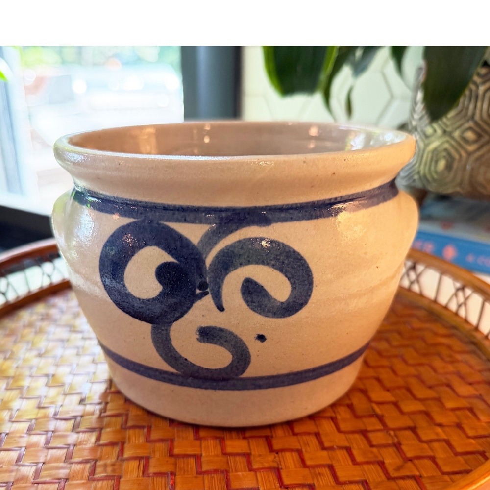 Vintage Westerwald style Blue Cobalt Swirl Salt Glazed Stoneware Crock Jar